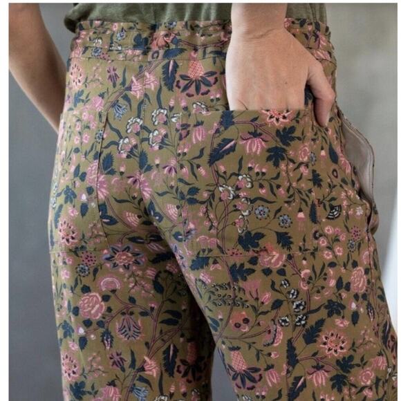 Sundance Madora Pants Womens Size M Olive Green Multi Floral Print Drawstring - Picture 7 of 16